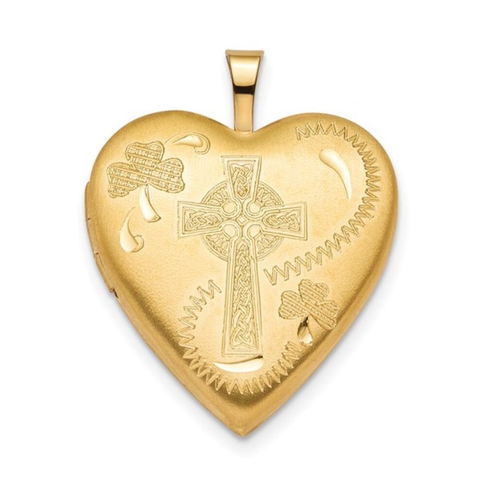 925 Sterling Silver Gold-plated 20mm Irish Clover Celtic Cross Heart Locket